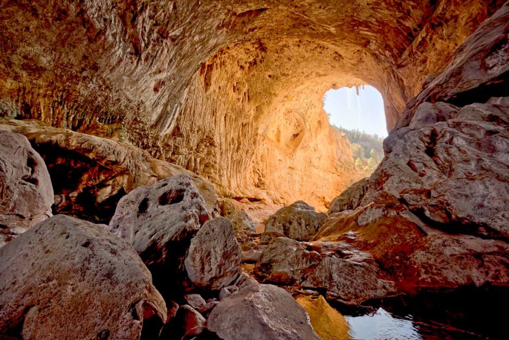 The arch cave below the bridge in Tonto Natural Bridge State Park Arizona.