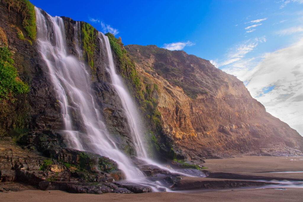 Alamere Falls in Point Reyes National Seashore, California is the waterfall dropping directly into the Ocean