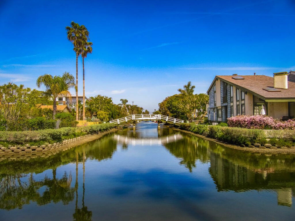 White Bridge and Beautiful Homes Along The Venice Canals, Venice, Los Angeles
