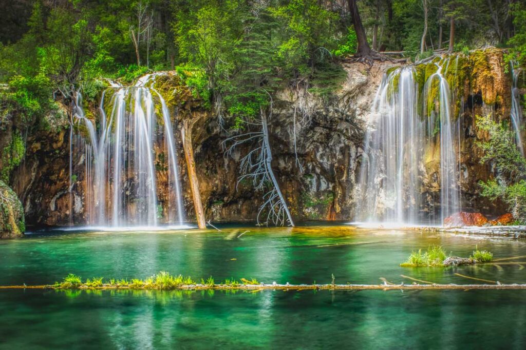 Serene Waterfalls and clear green water at Hanging Lake, Glenwood Canyon, Colorado