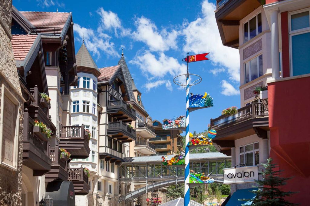 The village of Vail and other mountain towns are places in America that look like Europe for its alpine architecture