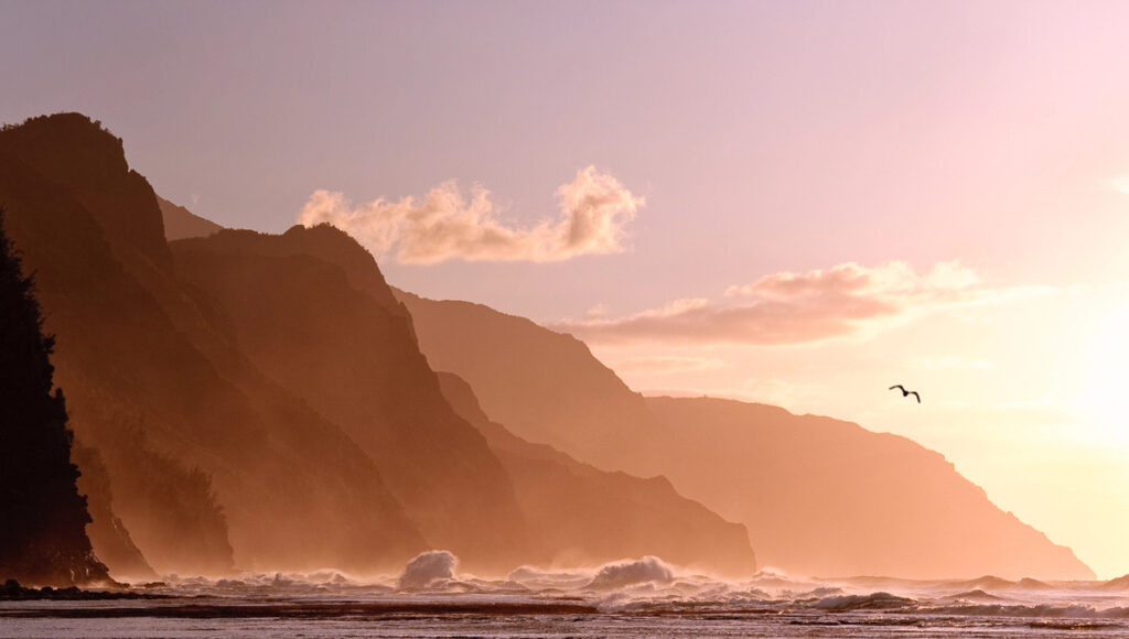 Sunset at the Na Pali Coast (Kalalau) Trail, Hāʻena State Park, Kauai, Hawaii