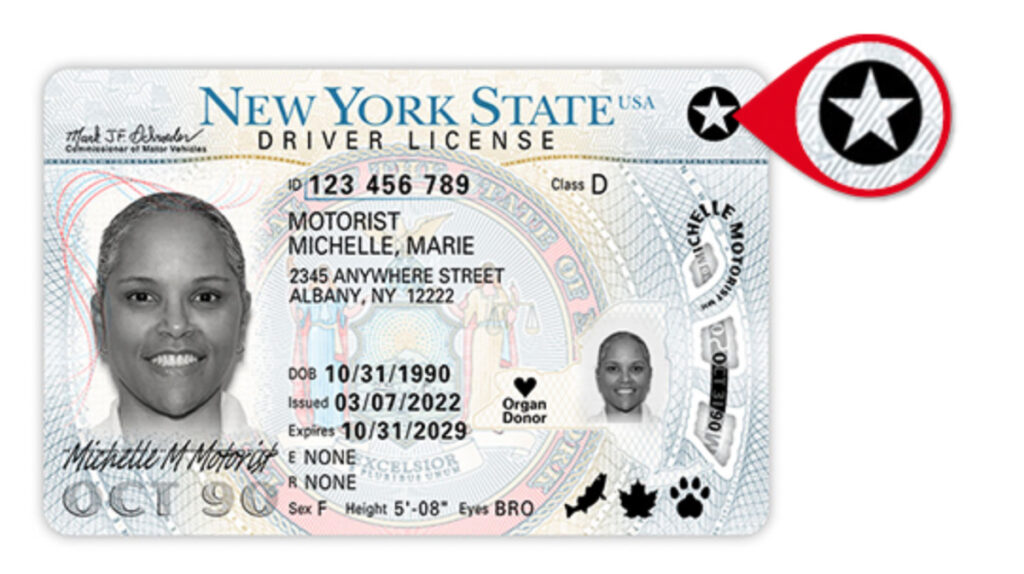 The star indication on a Real ID