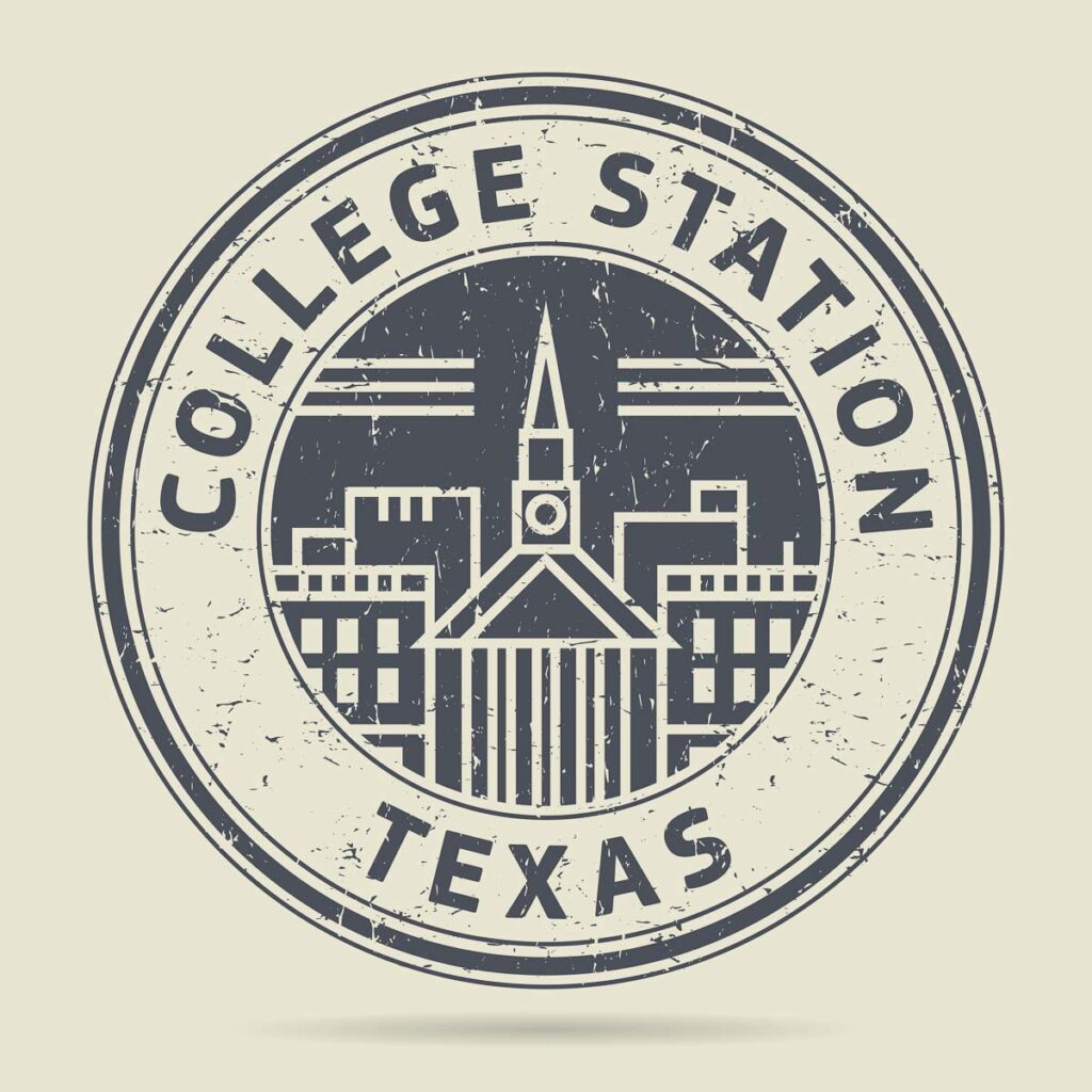 Grunge rubber stamp or label with text College Station, Texas written inside, vector illustration