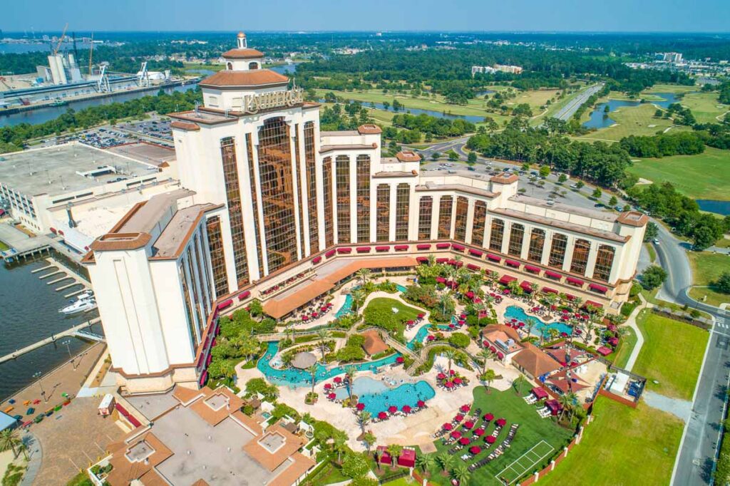 Aerial image of the Lauberge Resort Casino on Lake Charles Louisiana