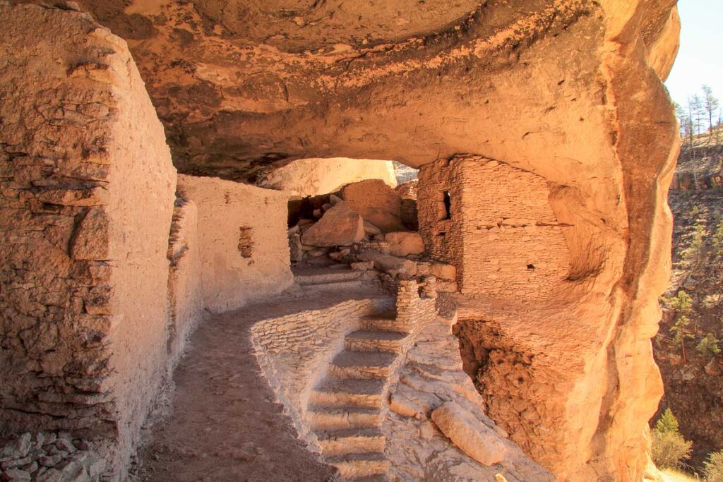 New Mexico Gila Cliff Dwellings stairway in Silver City