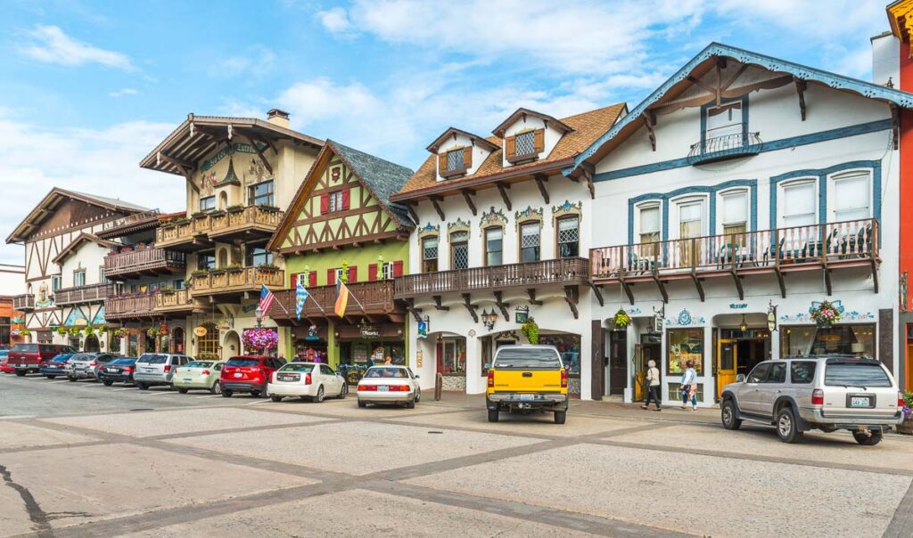 scene of downtown Leavenworth,german town in america,Washington,usa  