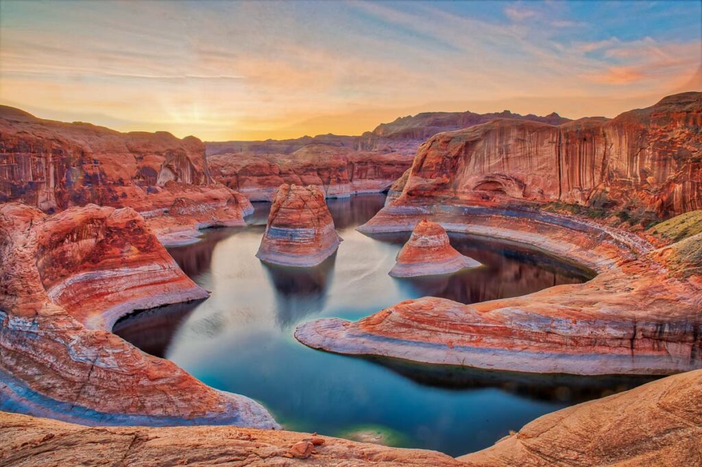 Magnificent view of Reflection Canyon during sunrise Utah USA.