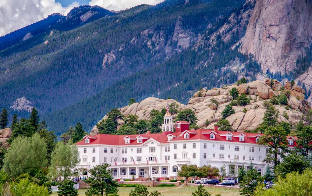 Estes park Colorado A large hotel is a beautiful landmark against the Colorado rocky mountains, but more know as the hotel from the movie The Shinning