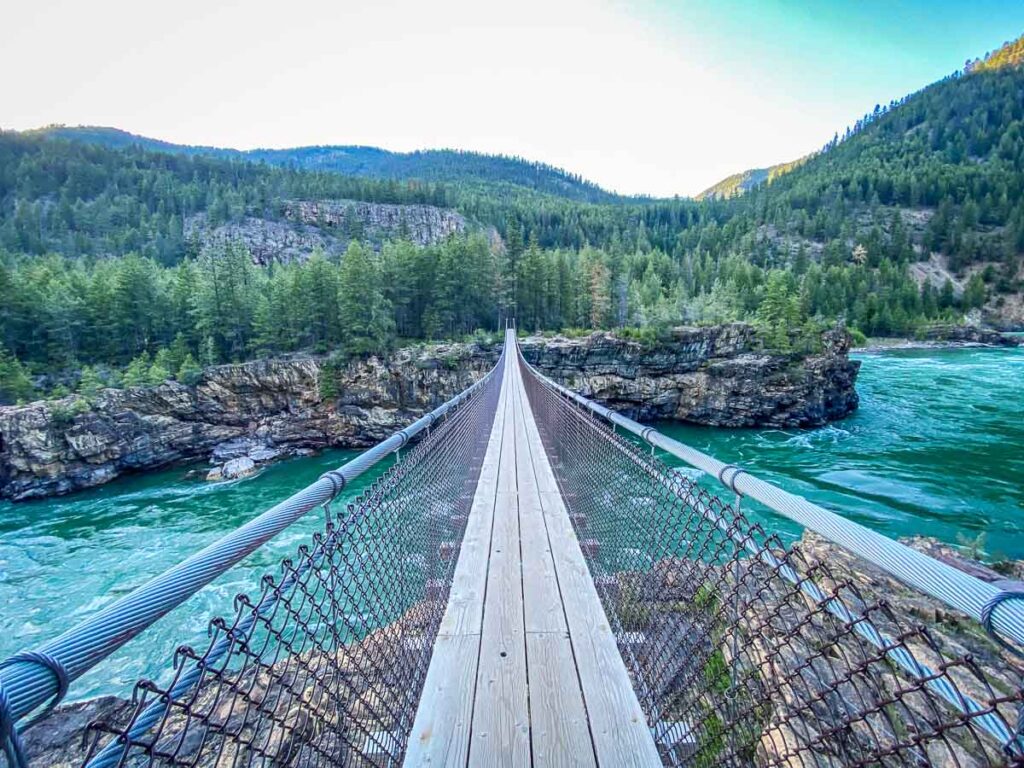 The swinging bridge of Kootenai Falls Suspension Bridge