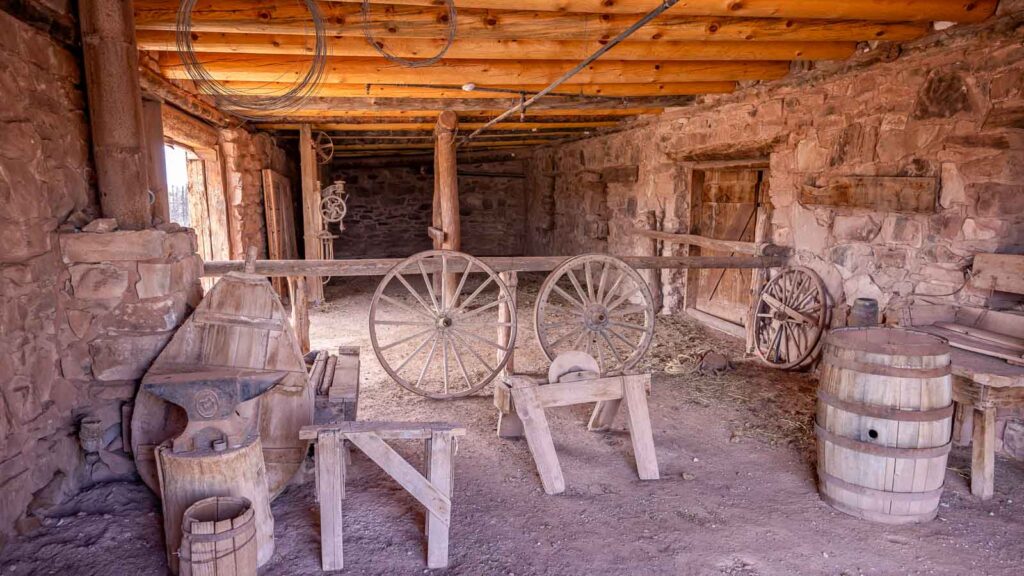 Inside the blacksmith shop at the Hubbell Trading Post National historic site in Arizona, USA