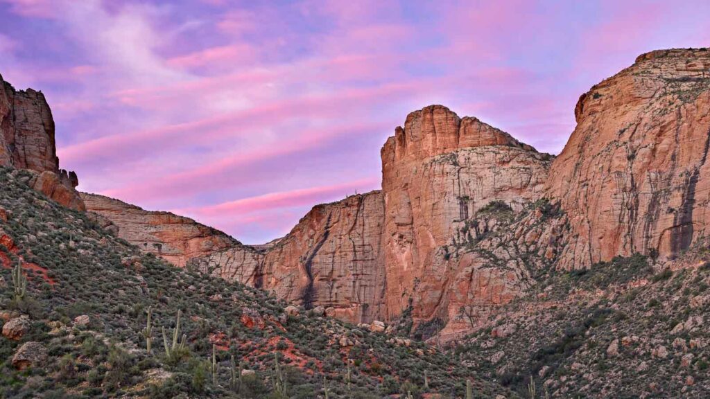 Sunset mountains in Arizona, Tonto National Monument