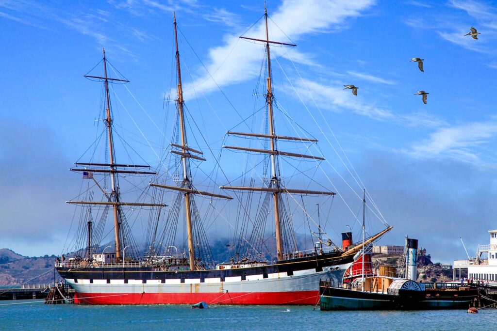 Balclutha and Eppleton Hall on public display at Maritime National Historical Park in San Francisco, one of the top California national parks and monuments