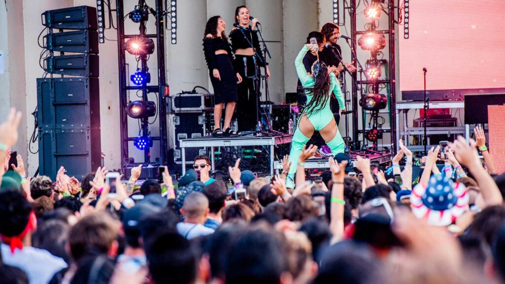 Onstage performance in front of crowd at Lollapalooza in Chicago