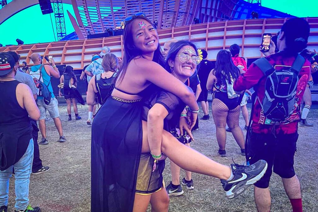 Cat Xu and friend dancing at EDC