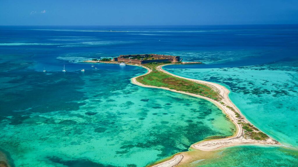 Aerial view of Florida Dry Tortugas, one of the least visited national parks