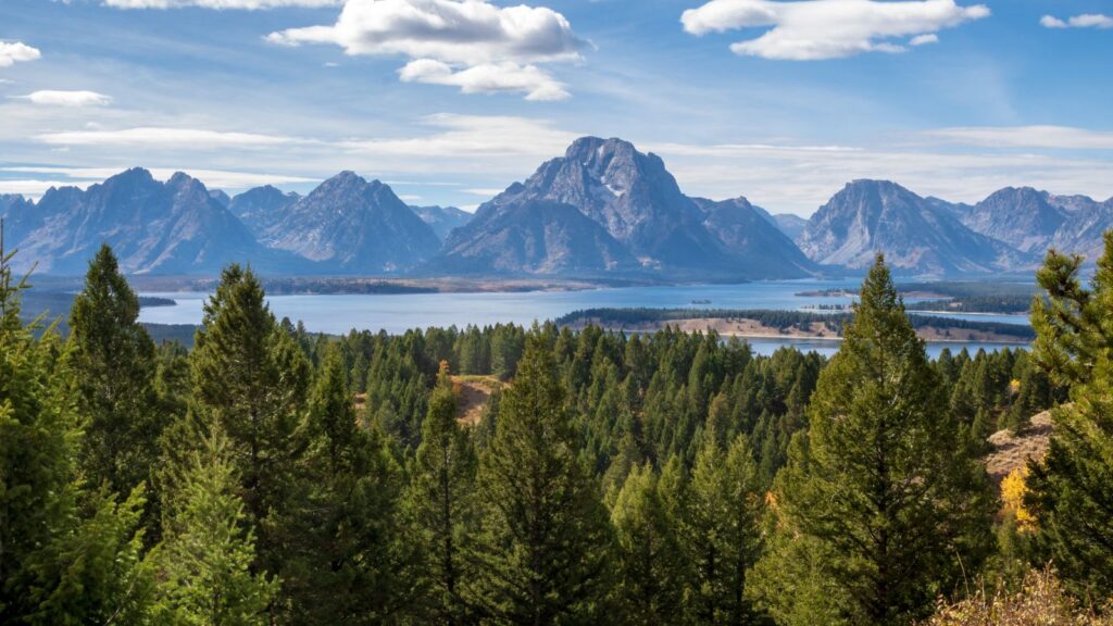 The aerial landscape from Grand Teton, Signal Mountain Summit