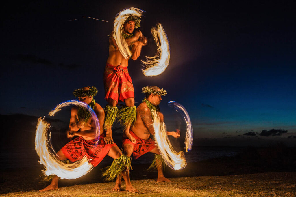 Three Strong Men Juggling Fire in Hawaii - Fire Dancers