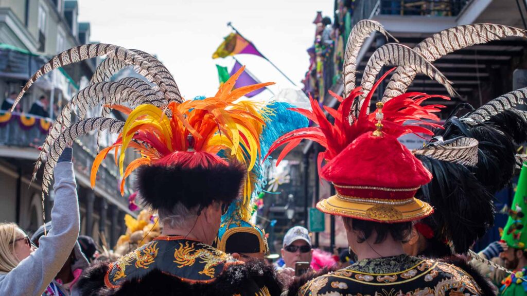 Colorful hat costumes in Mardi Gras