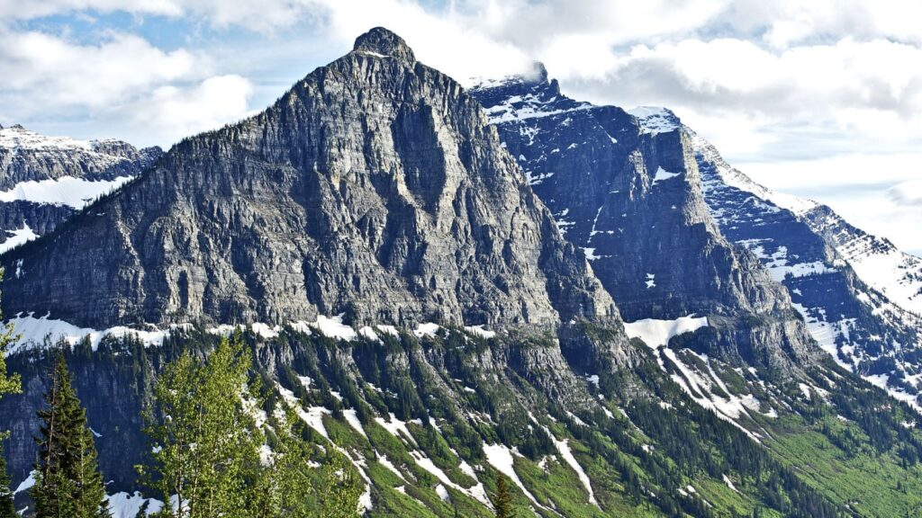 The towering Montana Rockies on a partly cloudy day