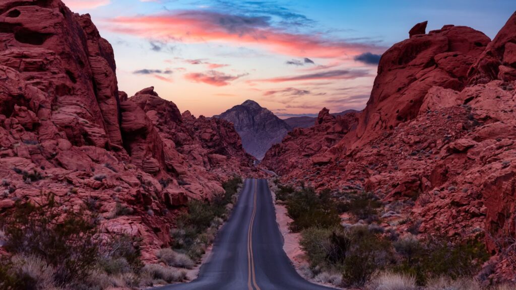 Scenic road in the desert in Valley of Fire State Park, Nevada