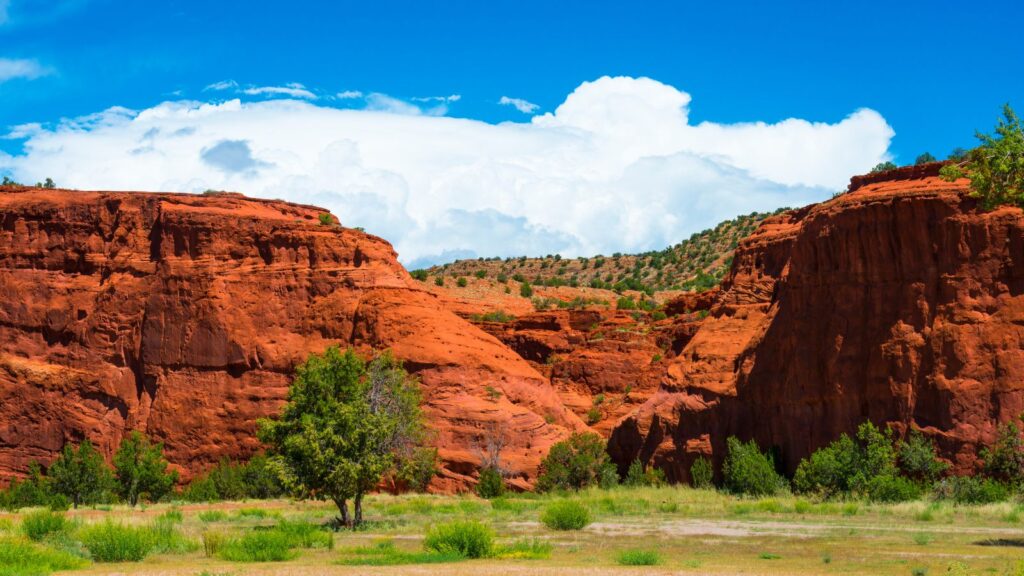 red rocks and blue sky in Red Rocks at Jemez Pueblo