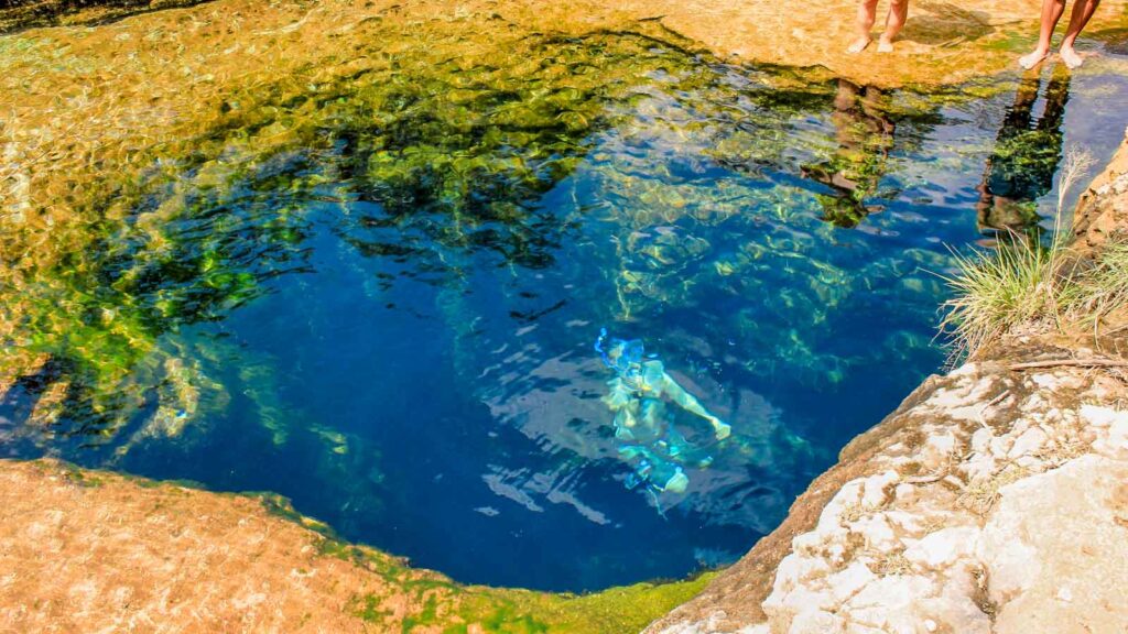 Scuba diver inside Texas, Jacob's Well