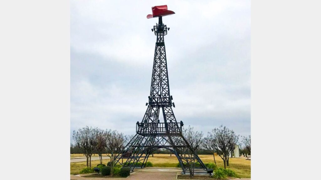 Paris Texas Eiffel Tower on a cloudy day