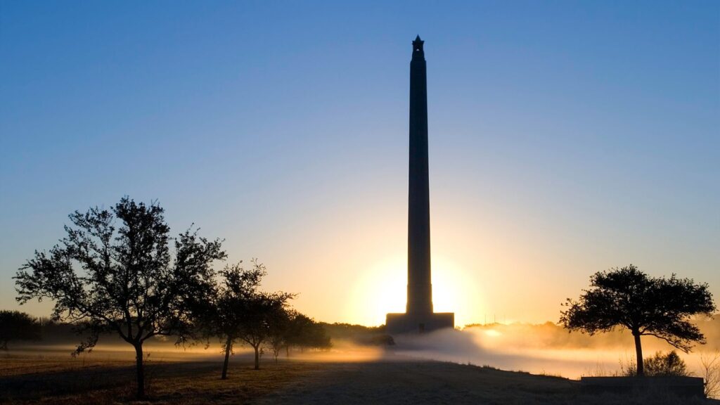 Silhouette of Texas, San Jacinto Monument at Dawn, Canva