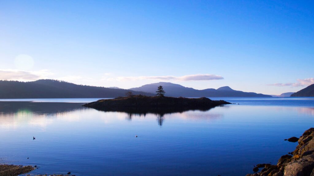 Beautiful Mountain Lake, Orcas Island in blue