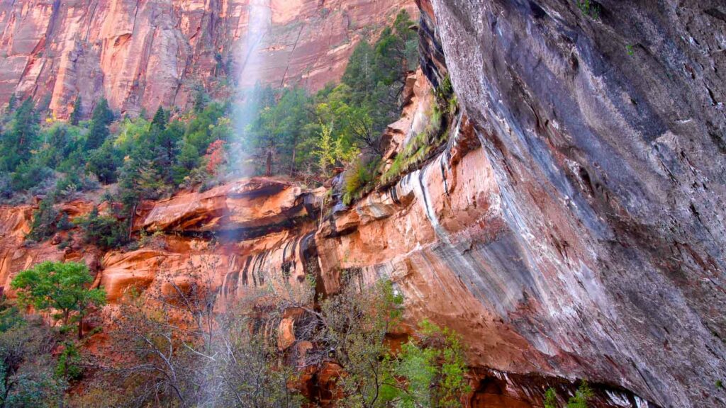 Flowing water over Zion, Emerald Pools Waterall