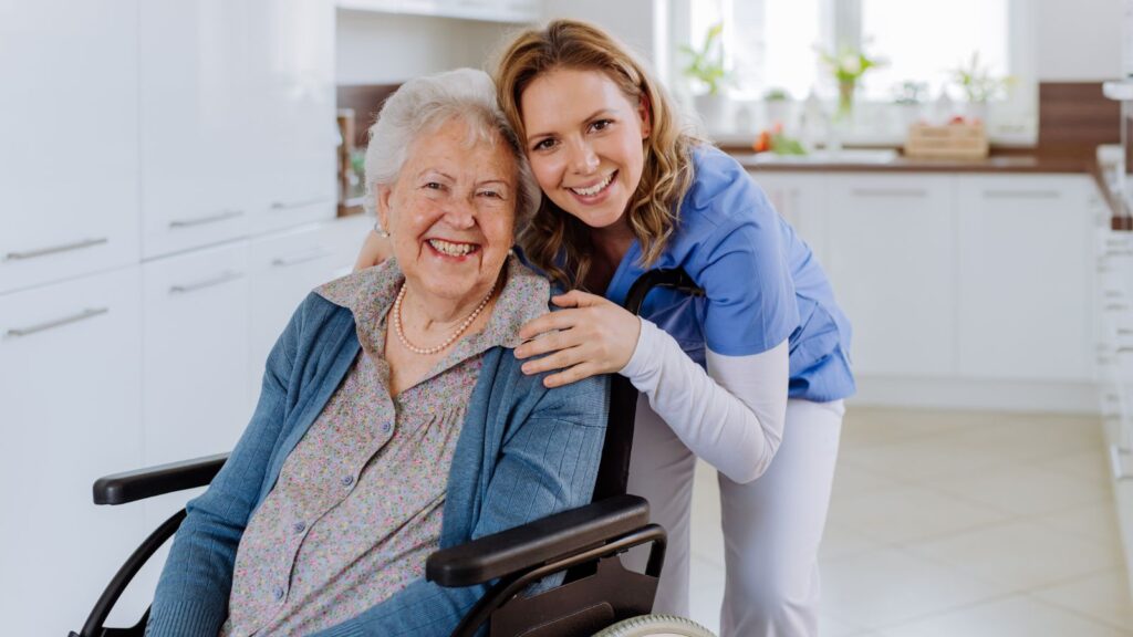 Disabled Elderly Woman with her caregiver