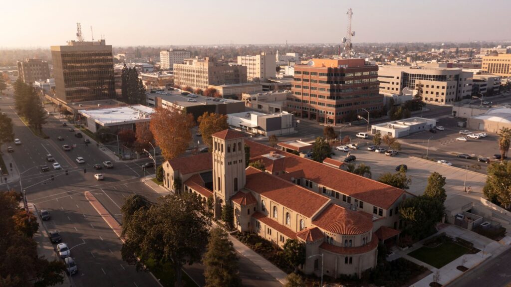 aerial view of historical Bakersfield, California, one of the worst cities in America