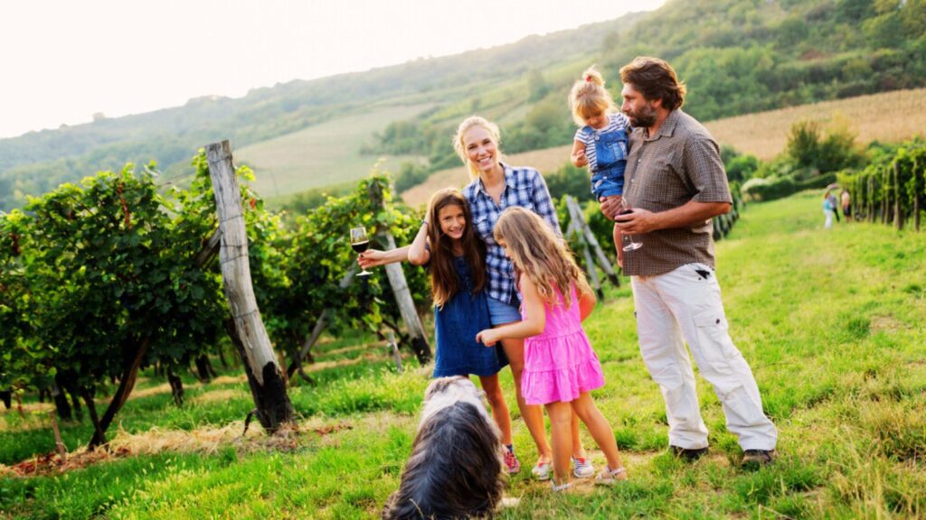 Family in wine farm