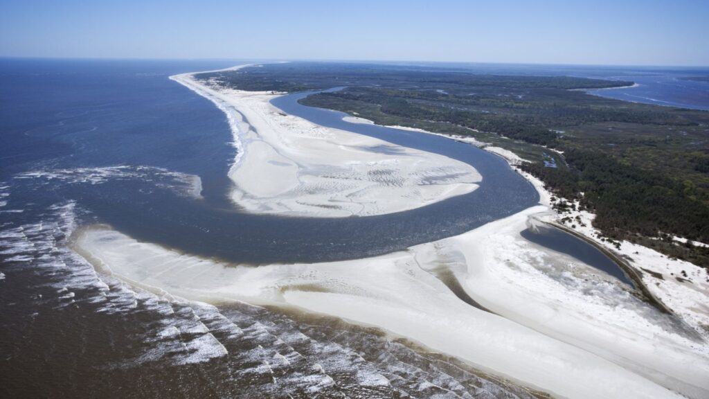 Aerial view of the river mouth of Cumberland Island