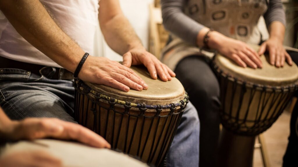 Drum circle closeup hippe