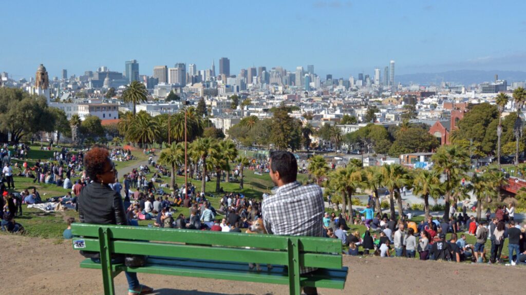 Visitors at Mission Dolores Park inSan Francisco