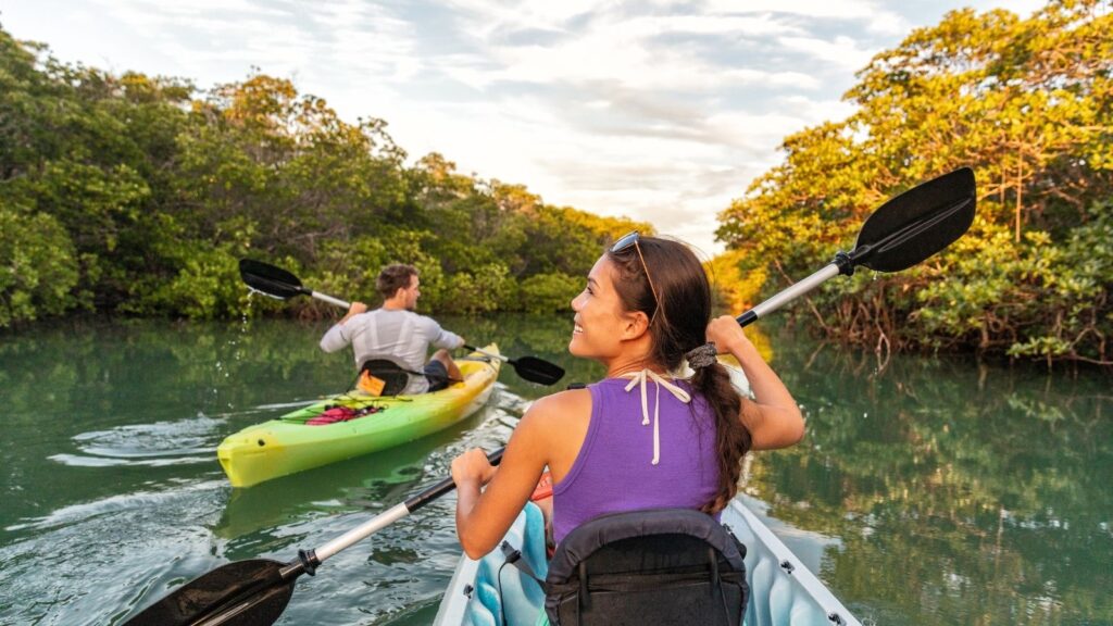 Florida, Couple Kayakers Touring the River of Islamorada