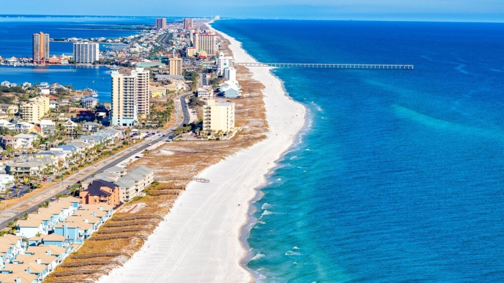 Long white sand beaches of Florida, Pensacola Beach Aerial