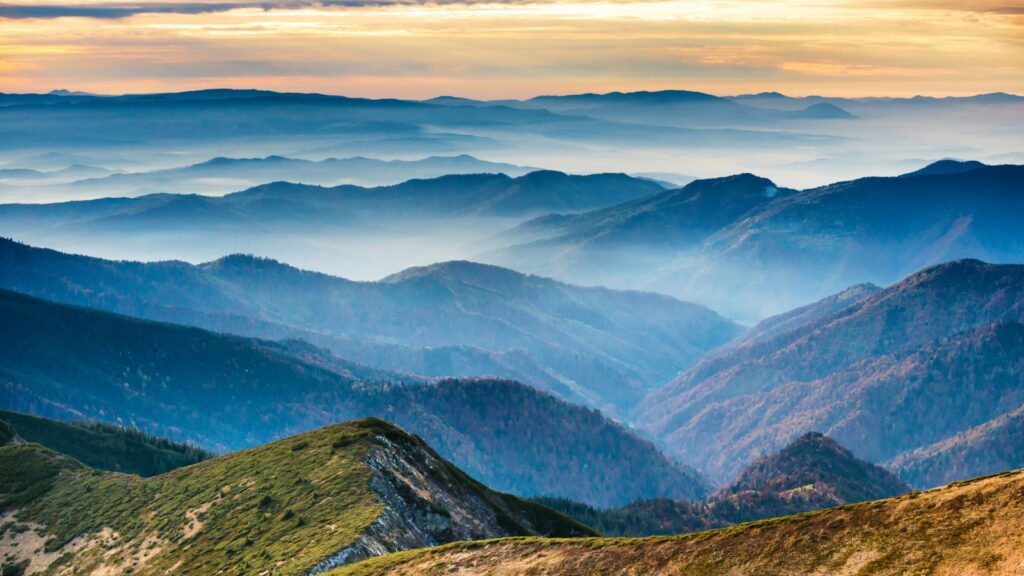 Misty canopies of the Blue Ridge Mountains