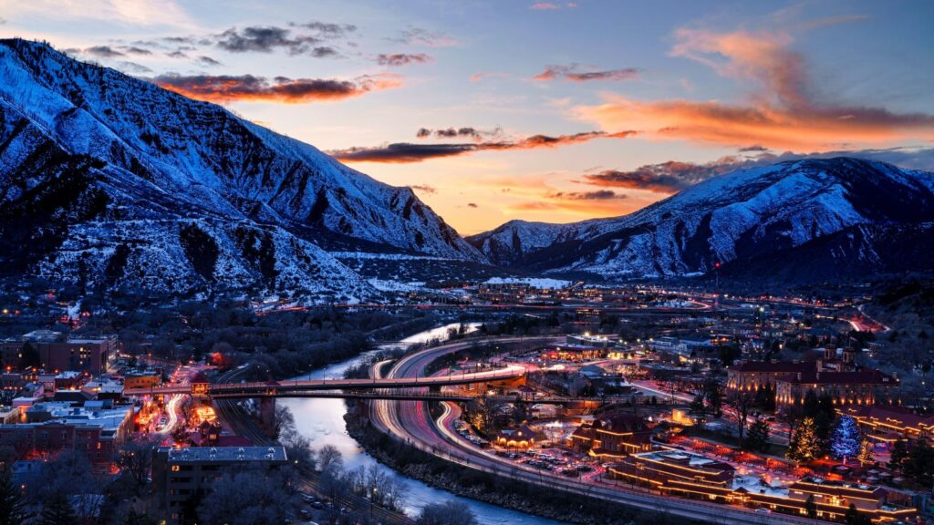 Glenwood Springs at Dusk with Colorado River View