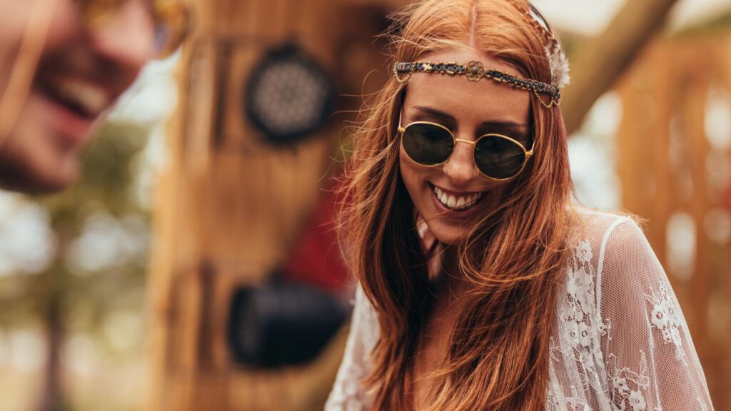 Hippie Woman Dancing at Music Festival