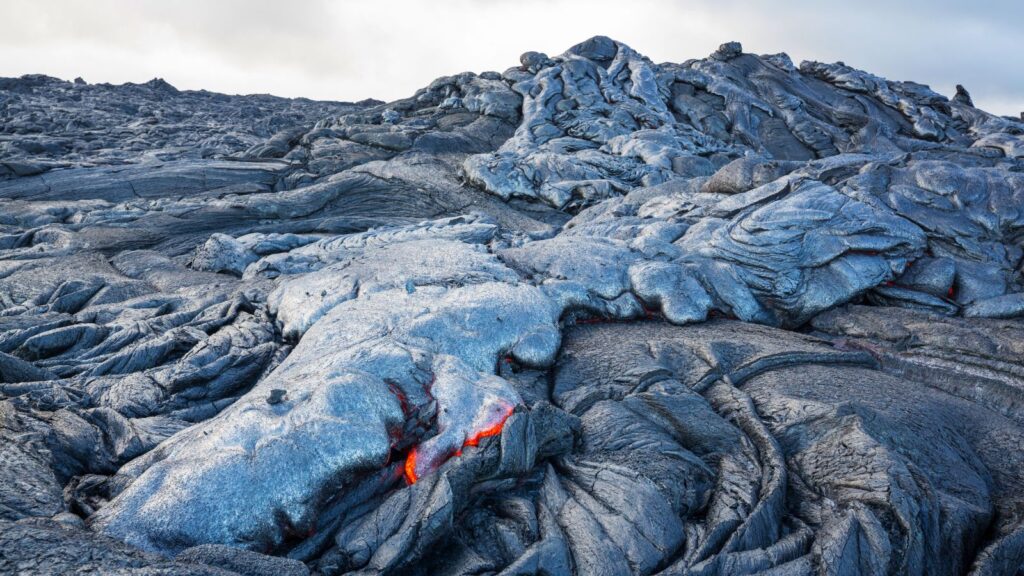 Cool grey lava at Kilauea Volcano in Hawaii