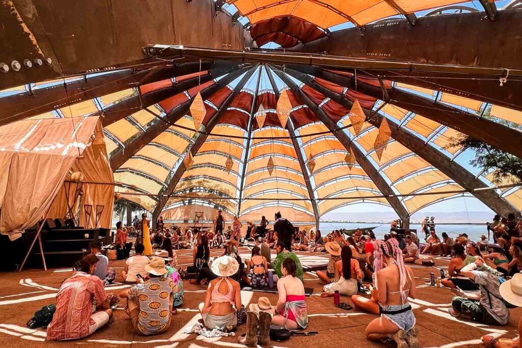 Gathering under a dome during a festival