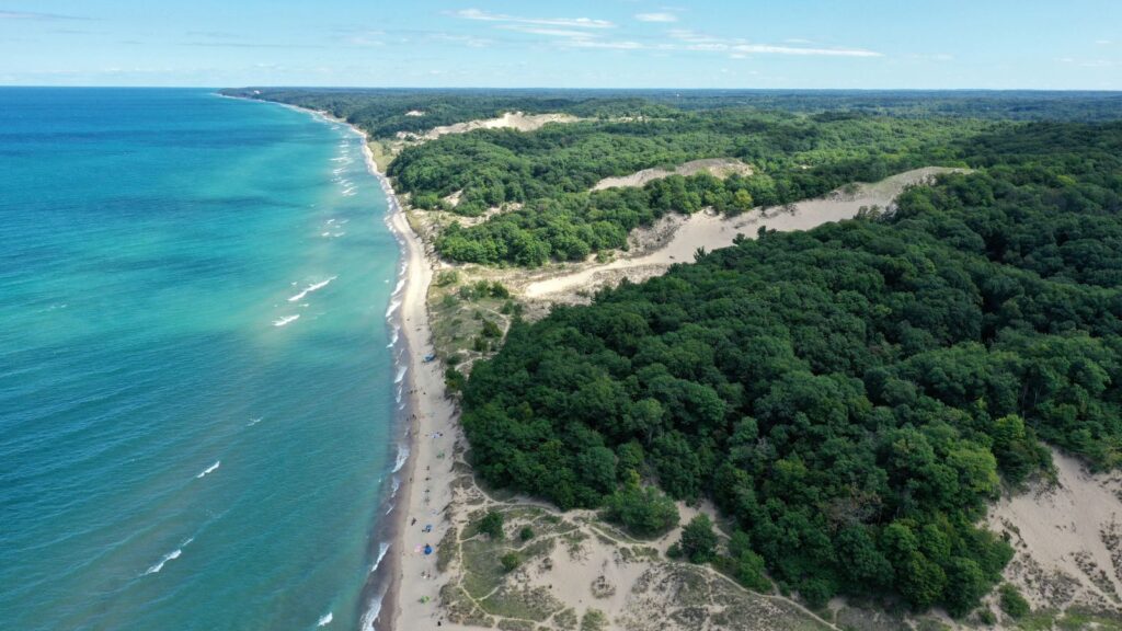 Michigan, Aerial View of Lake Michigan and Warren Dunes State Park