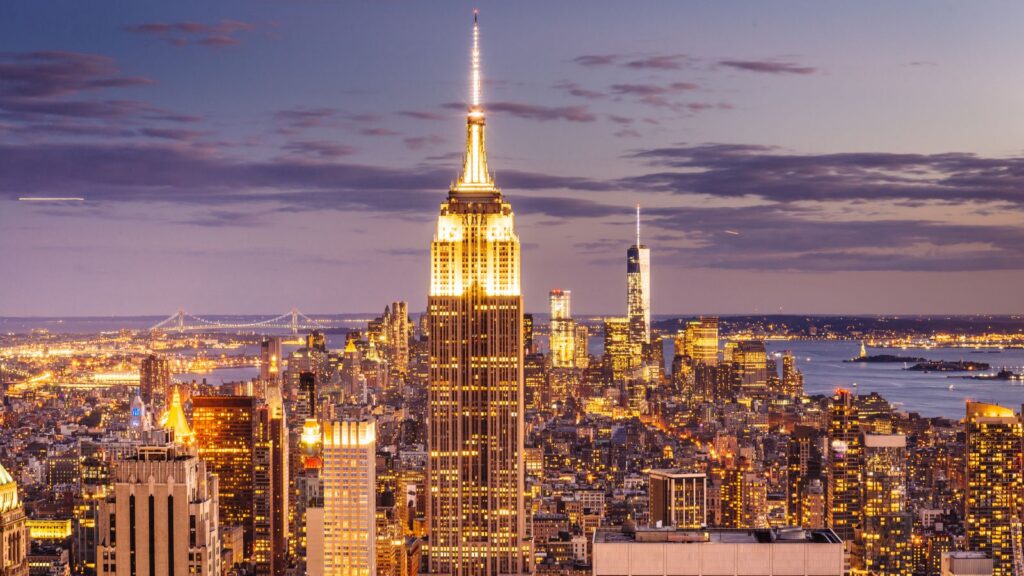 New York, Empire State Building NYC Night with City Lights