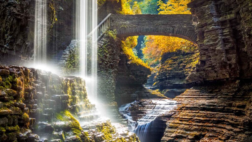 Watkins Glen State Park waterfall canyon in Upstate New York