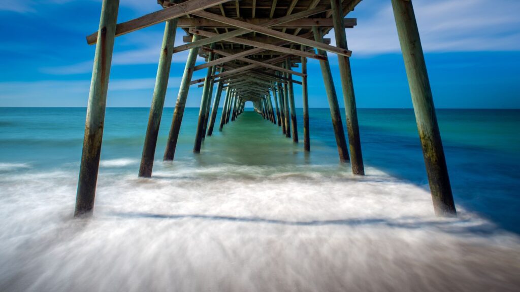 A long exposure beneath the Bogue Inlet Fishing Pier in Emerald Isle