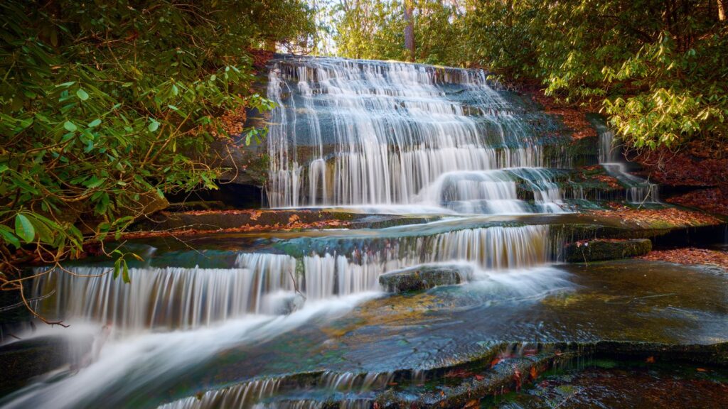 Grogan Creek Falls (or Falls on Grogan Creek) located in Pisgah National Forest near Brevard NC