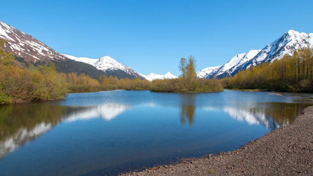 The calm blue lakes of Turnagain Arm, Anchorage